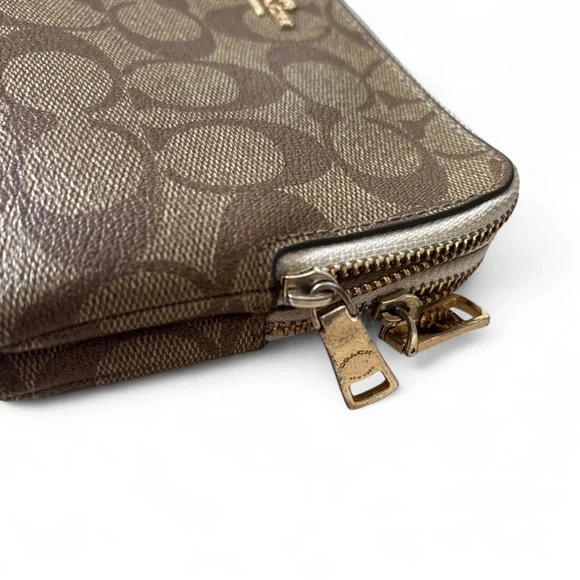 Coach Signature Brown Monogram Pouch Wristlet (No Strap) Double Zip Pouch 8x5” - Picture 3 of 8